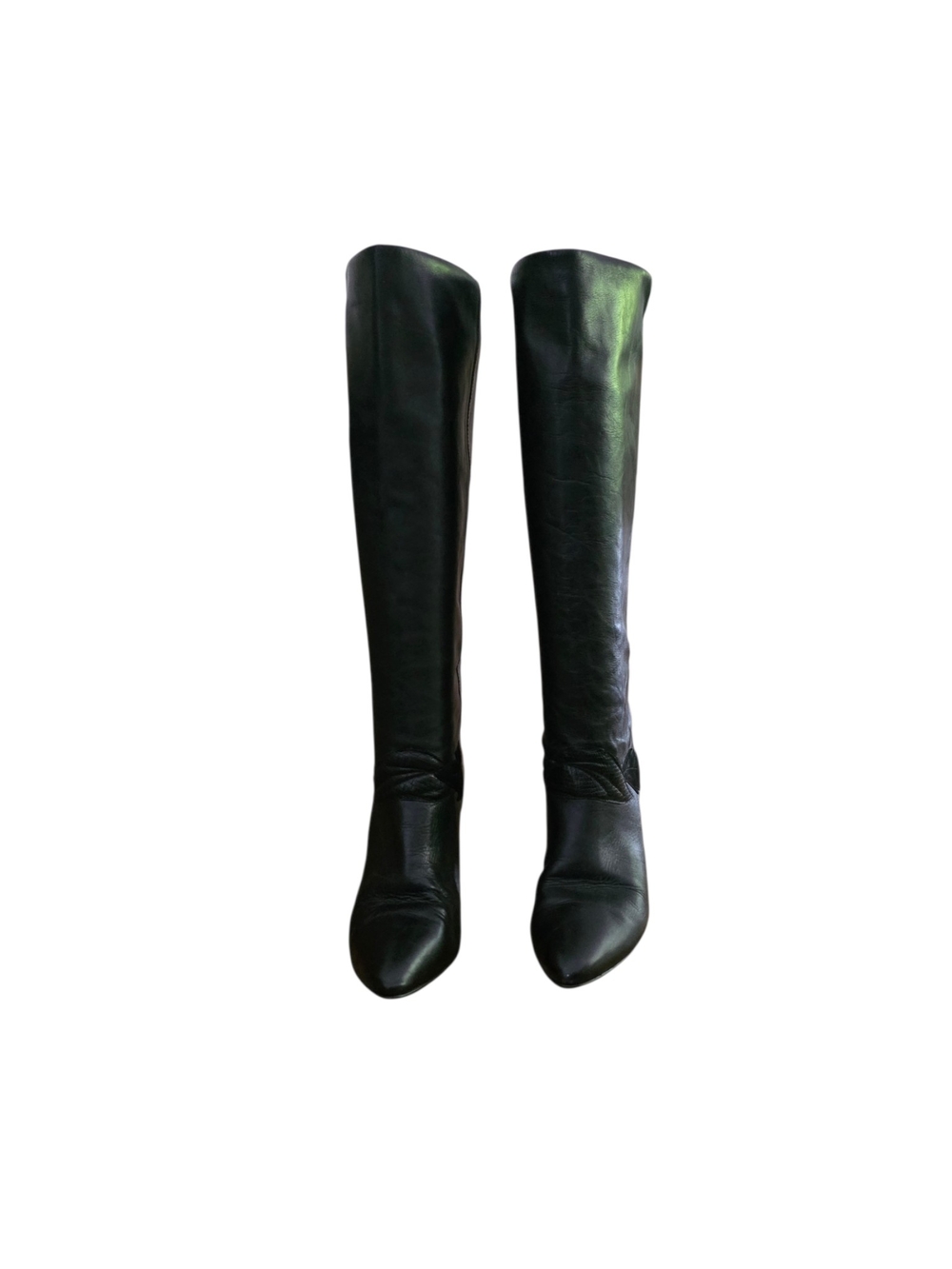 Vintage Gloria Vanderbilt Black Leather Knee-High Stiletto Boots 7 - Picture 4 of 6